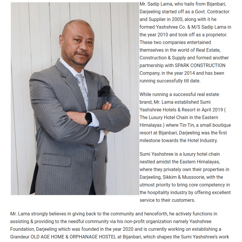 An image of Sadip Lama in a magazine page - Sumi Yashshree Hotels & Resorts